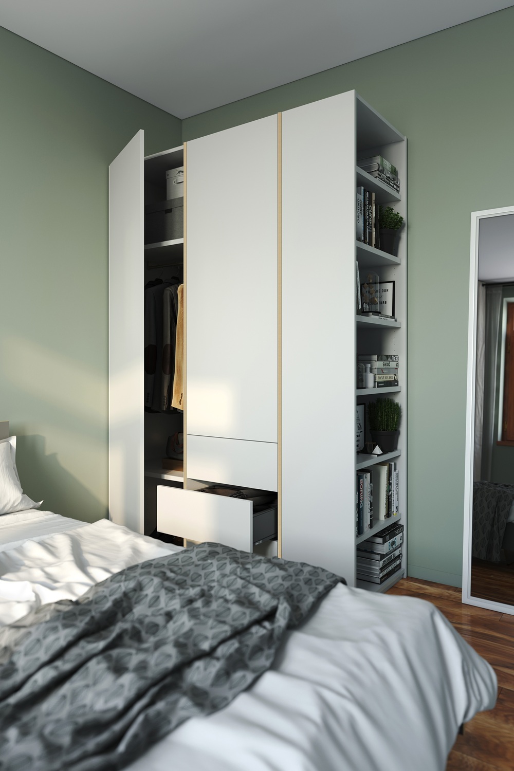 Armoire MODULAR PLUS Combinaison avec étagère annexe à droite et 3 tiroirs Müller Möbelwerkstätten
