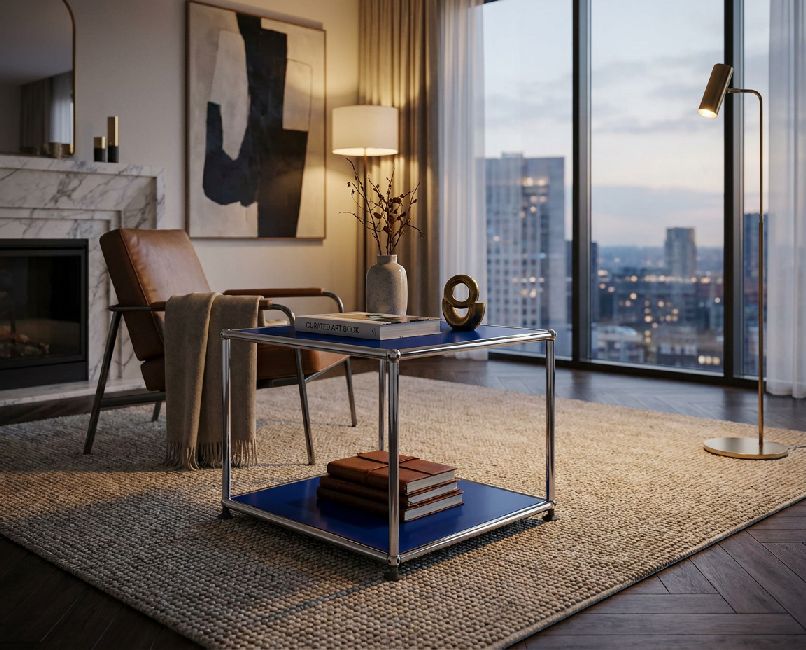 USM Haller Table d'appoint M21 ouverte et étroite, expédition rapide, bleu gentiane