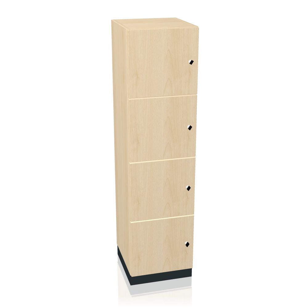 Allvia Schließfachschrank von Assmann Büromöbel mit vier Fächern in heller Holzoptik.