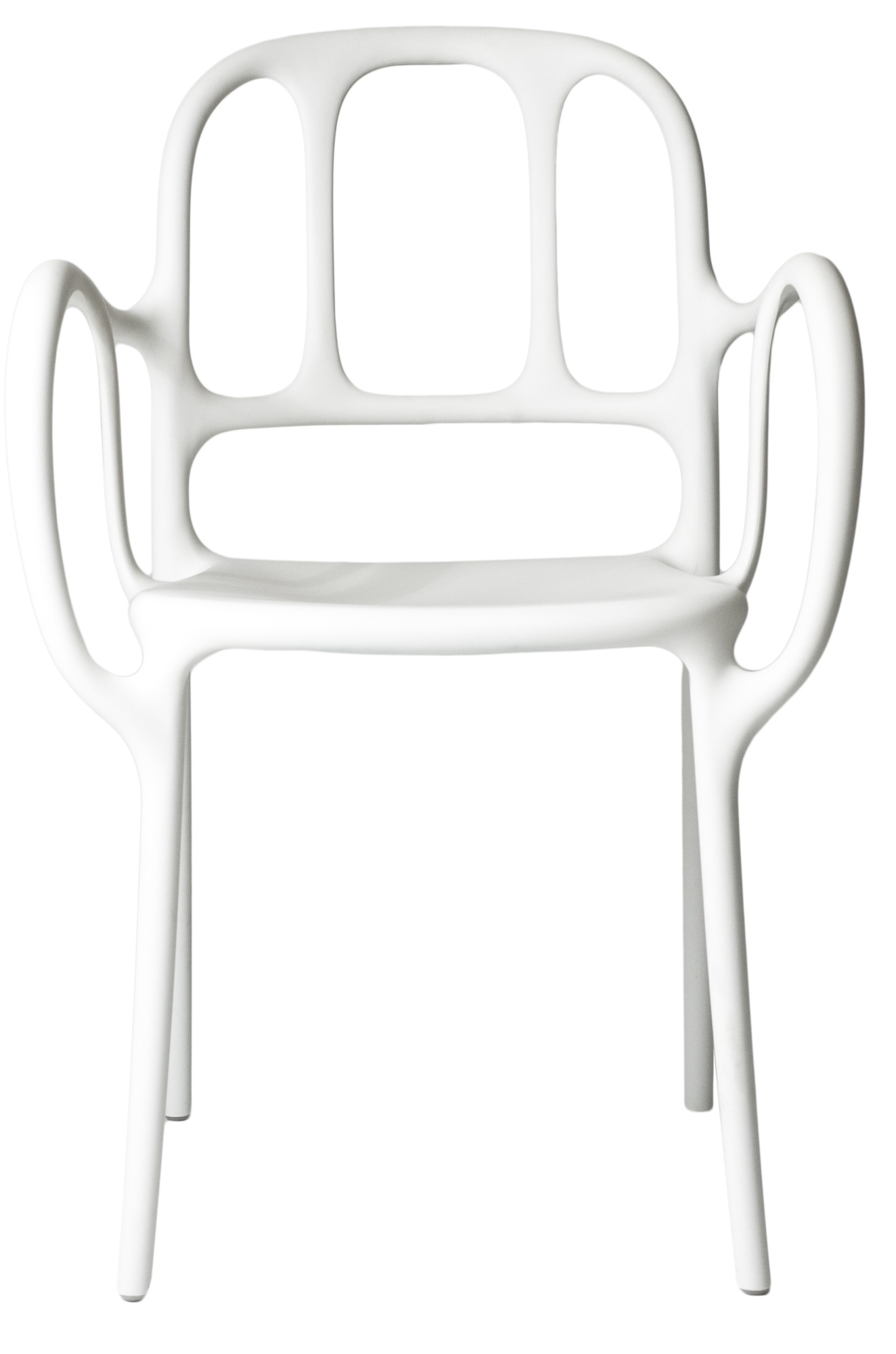 Weißer Milà Chair Stuhl von Magis, moderner Designstuhl mit Armlehnen für Esszimmer und Wohnbereich.