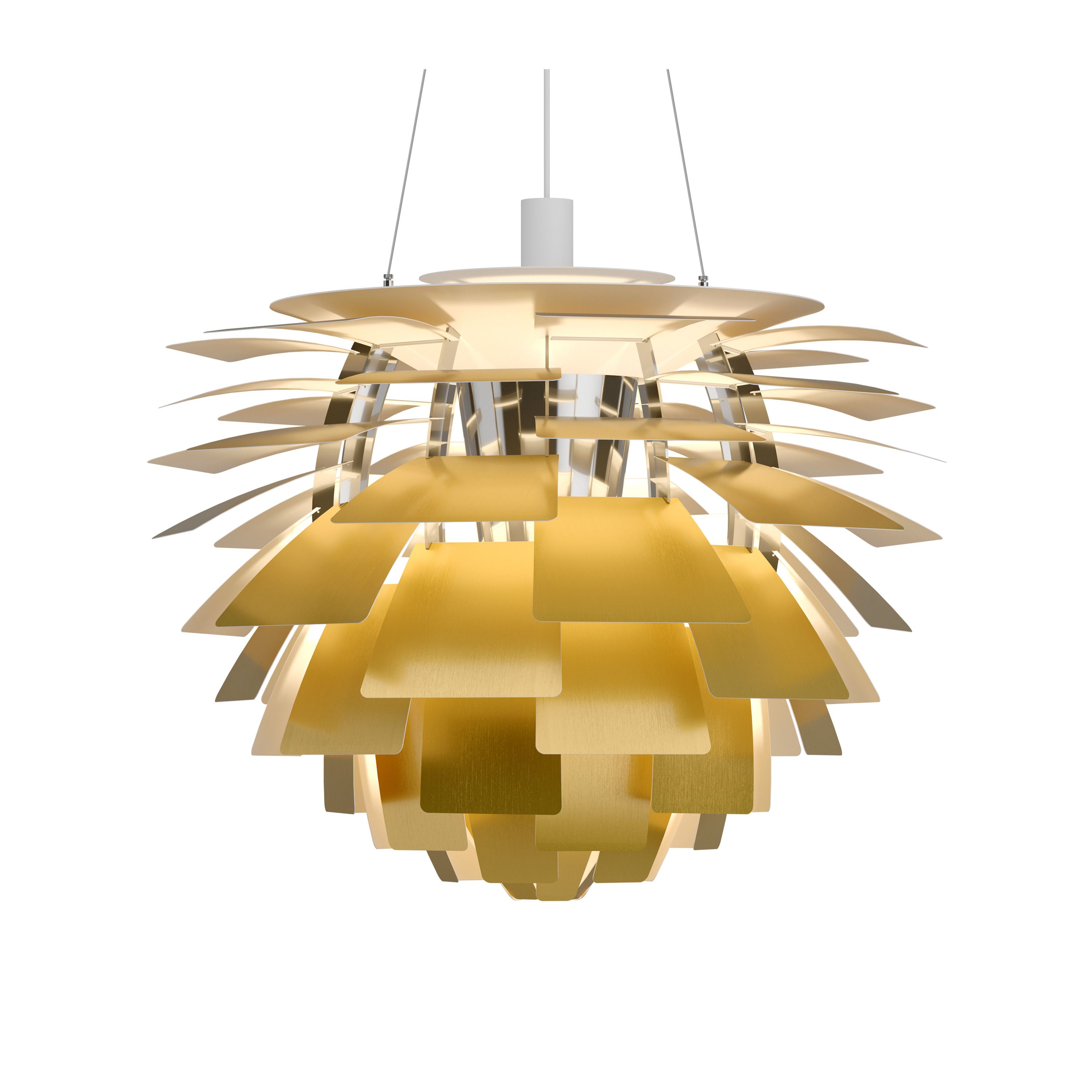 PH Artichoke Pendant lamp Lampe de suspendue Louis Poulsen Goldene PH Artichoke Pendelleuchte von Louis Poulsen, moderne Designerlampe für stilvolle Innenräume.