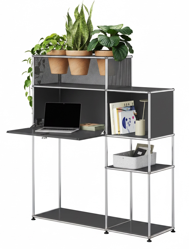 Bureau à domicile avec élément végétal USM Haller gris anthracite