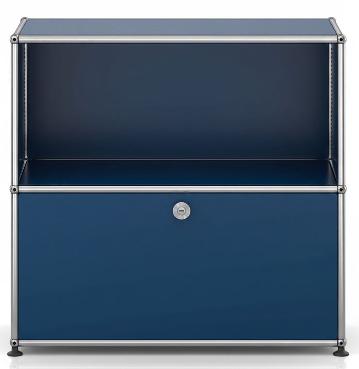USM Haller Buffet 1 ouvert / 1 rabat bleu acier