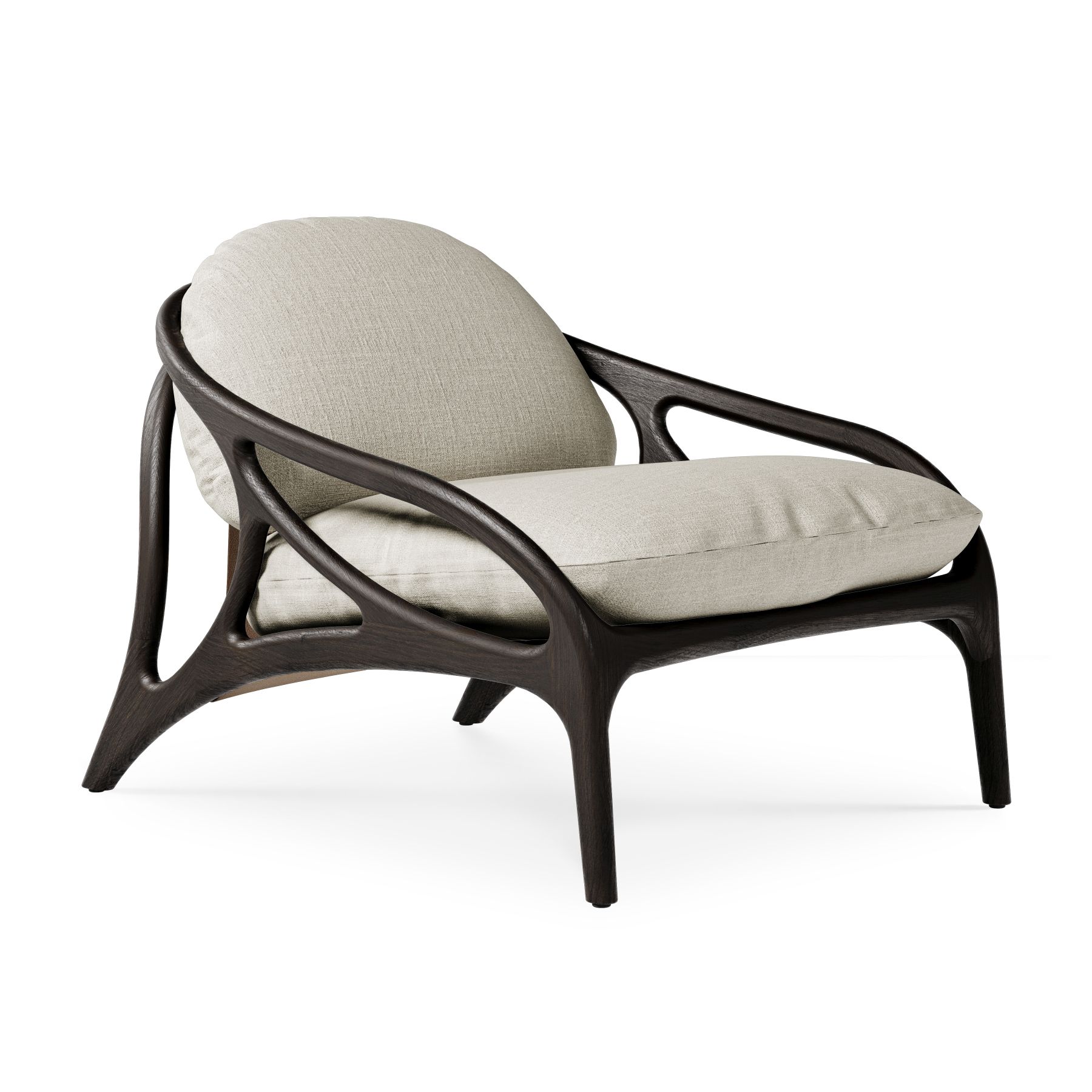 Vime Fauteuil lounge Cuir taupe - beige chenille Morpho