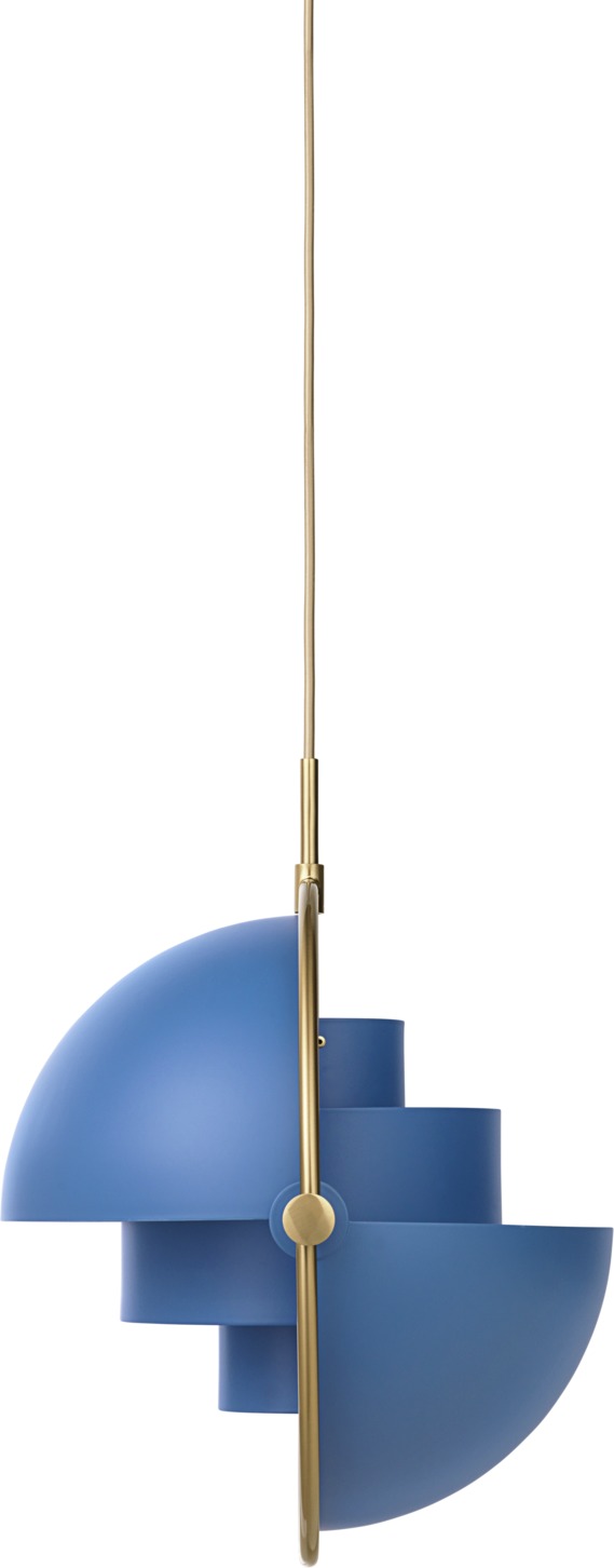 Gubi Multi-Lite Pendelleuchte in Blau und Messing: Moderne Hängelampe für stilvolle Beleuchtung.