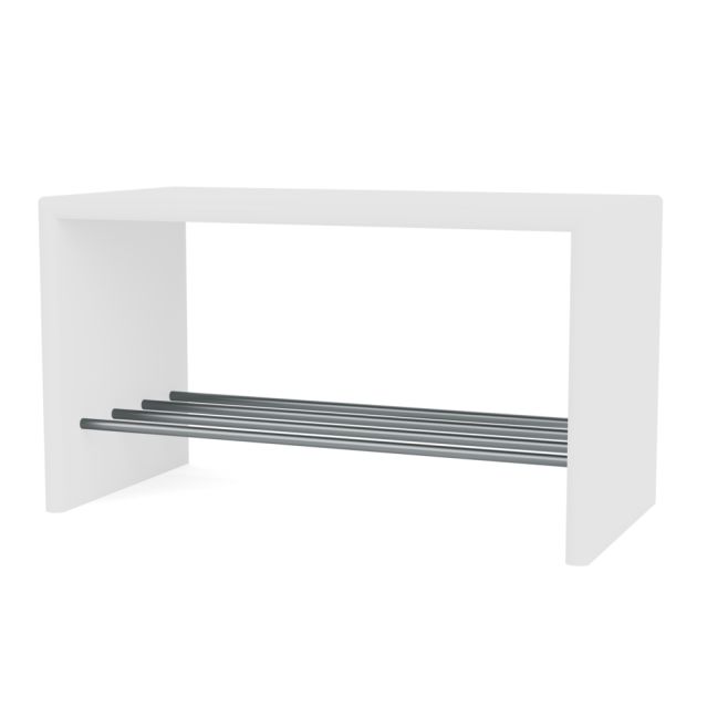 Banc de chaussures  80 cm New White Montana Weiße Schuhbank mit drei Metallstangen zur Schuhaufbewahrung. Montana Schuhbank für Flur und Eingangsbereich.