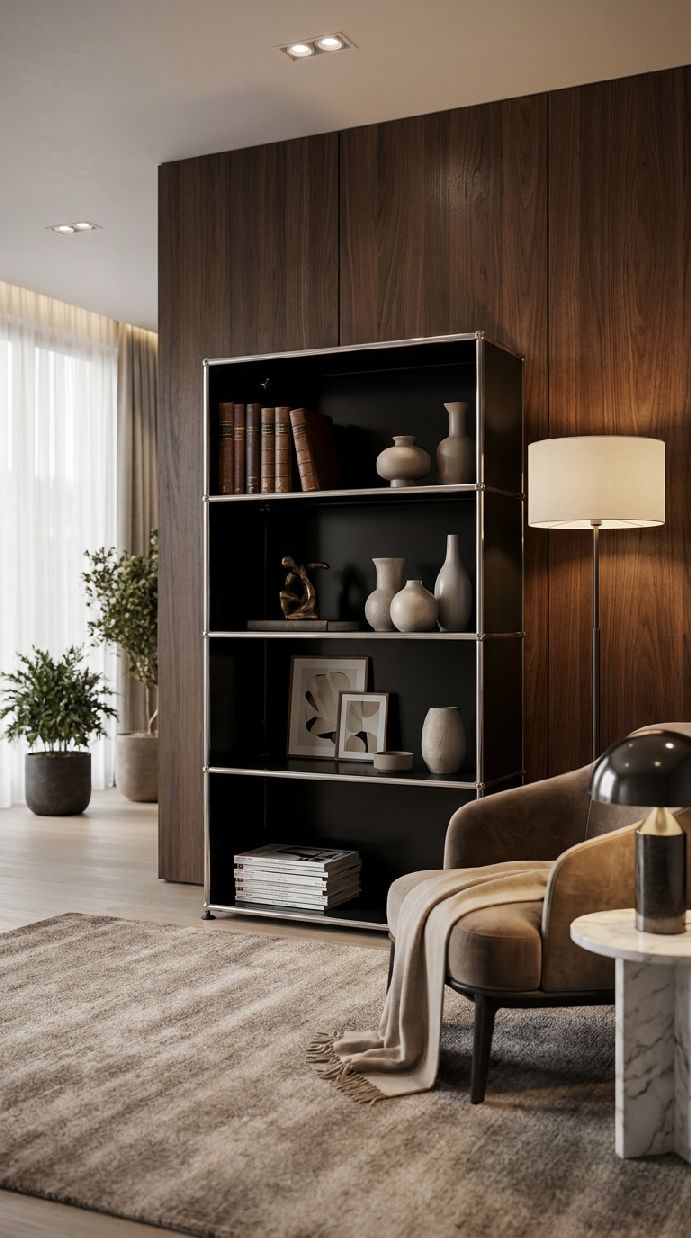 USM Haller Étagère Ouvrir H 144 cm Noir graphite - FAST DELIVERY