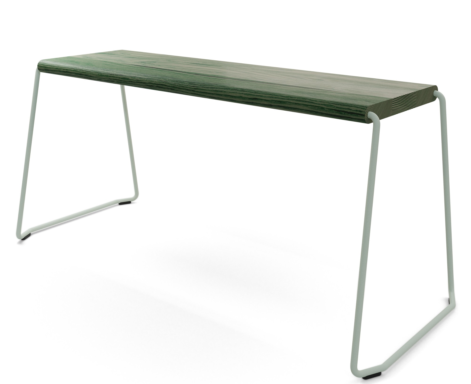 D:004 Banc Vert Forêt Fuchs & Habicht Waldgrüne Bank D:004 Fuchs & Habicht mit hellem Metallgestell für den Innenbereich.