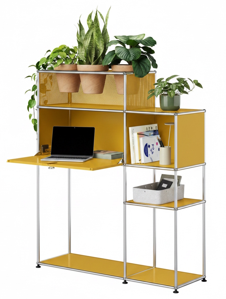 Bureau à domicile avec élément végétal USM Haller Jaune d'or