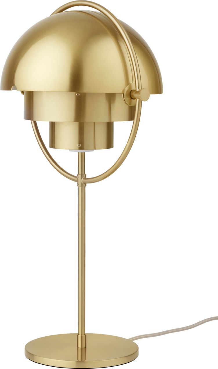 Multi-Lite Tischleuchte von Gubi in Messing: Moderne Designleuchte mit verstellbarem Lampenschirm.