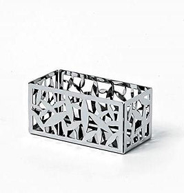 Alessi Cactus Teebeutelhalter aus Edelstahl mit filigranem Kaktusmuster für Tee und Zucker.