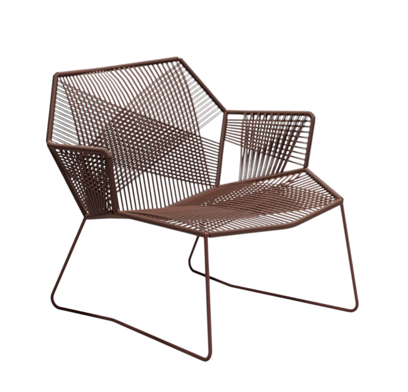 Tropicalia TR1 Sessel von Moroso: Moderner Outdoor Sessel mit Armlehnen und brauner Seilbespannung.