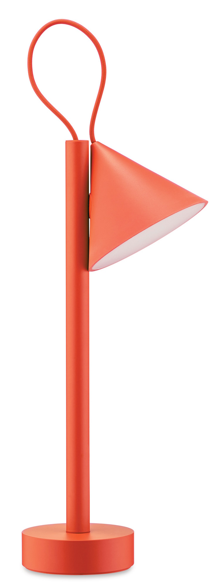 Tsumiki Lampe portable à batterie ME01 Alessi Orange Tsumiki Akku Leuchte von Alessi in Orange, tragbare Tischleuchte mit Griff.