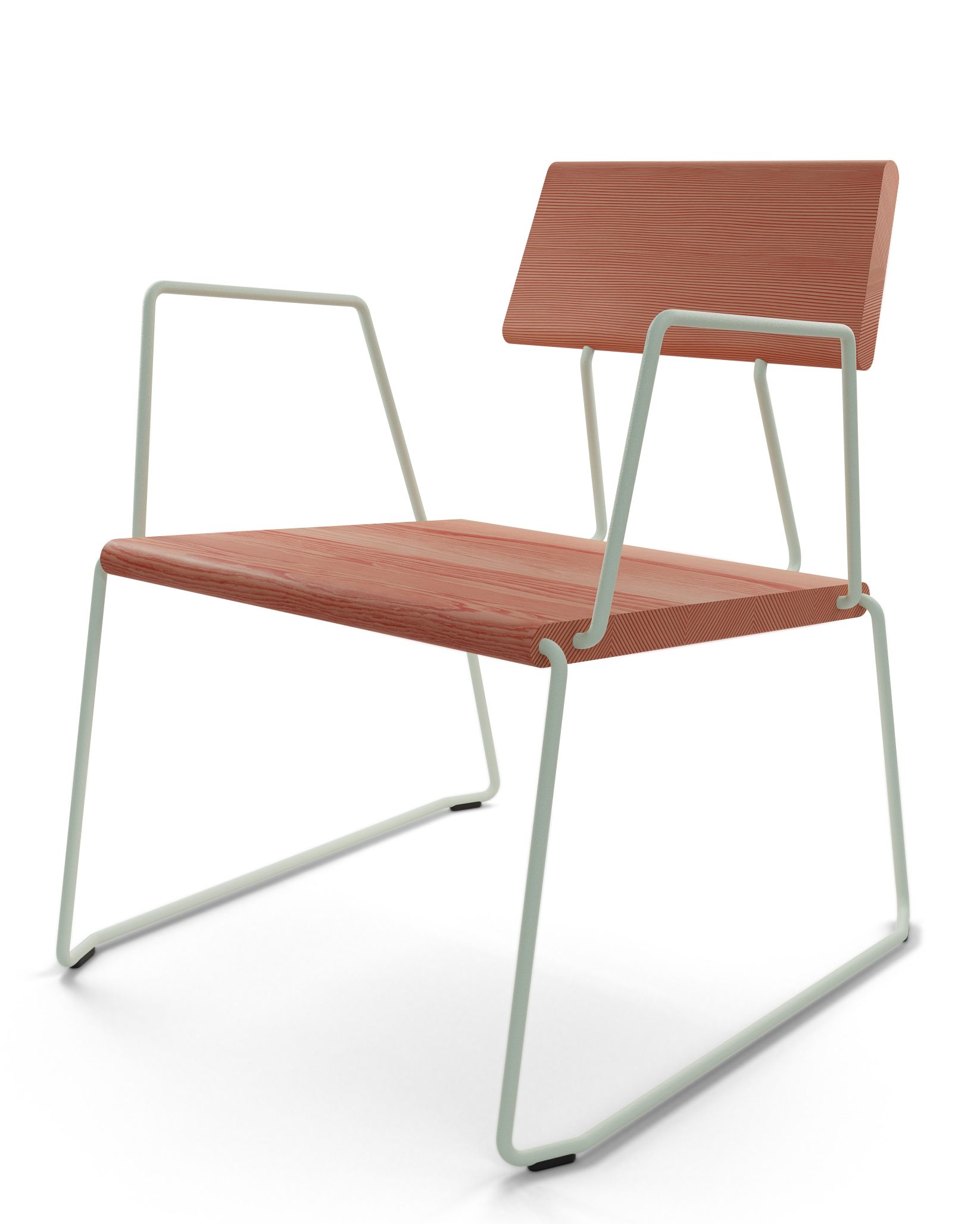 D:008 Loungechair: Moderner Sessel mit Armlehnen in Melone, Fuchs und Habicht Farben. Bequemer Design Stuhl.