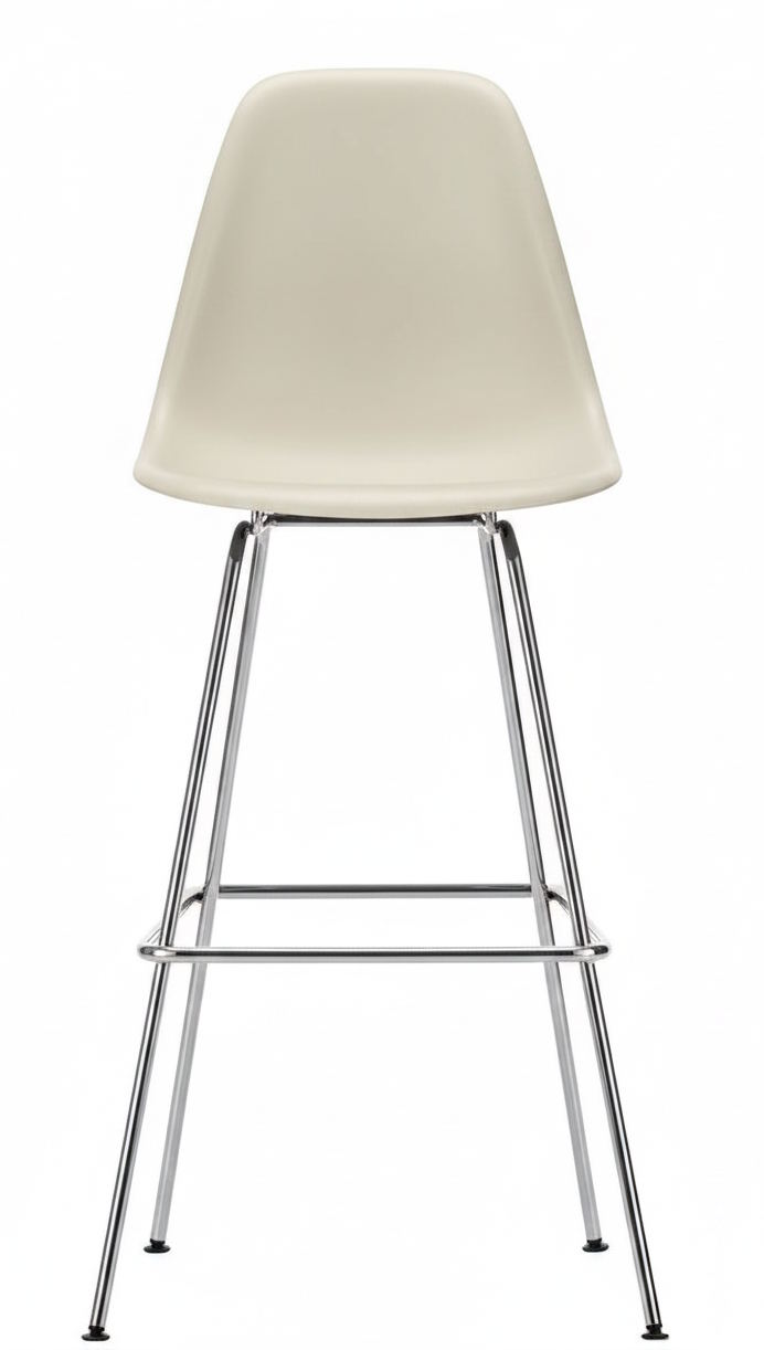 Tabouret de bar Eames en plastique, haut finition chrome galet/brillant Vitra OFFRE SPECIALE