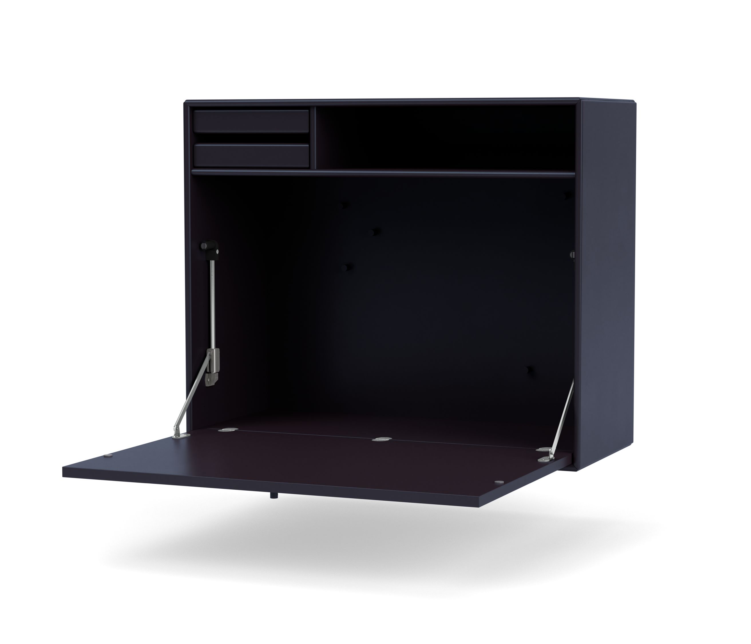 Offener, dunkelbrauner STUDIO Sekretär mit Schubladen und Ablagefach für Homeoffice.