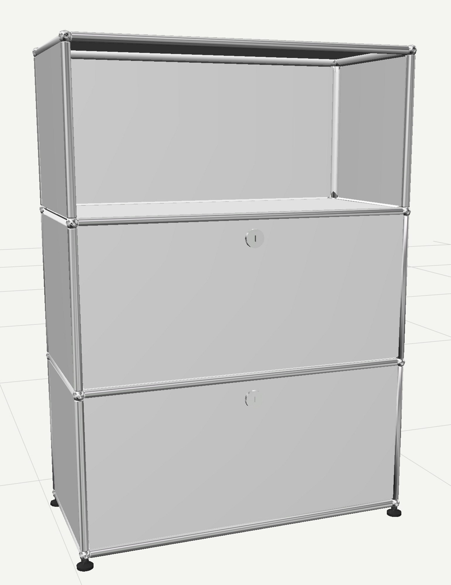 USM Haller Highboard mit 2 Klappen und 1 Fach offen-stahlblau