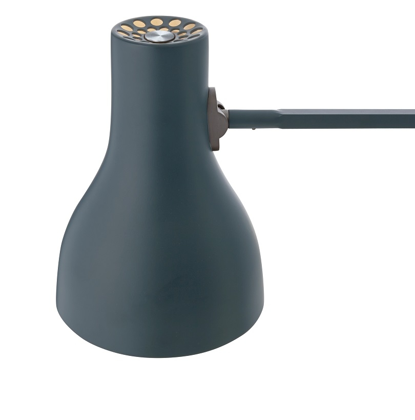 Detailaufnahme der Anglepoise Type 75 Tischleuchte in Schiefergrau, modernes Design für Büro und Zuhause.