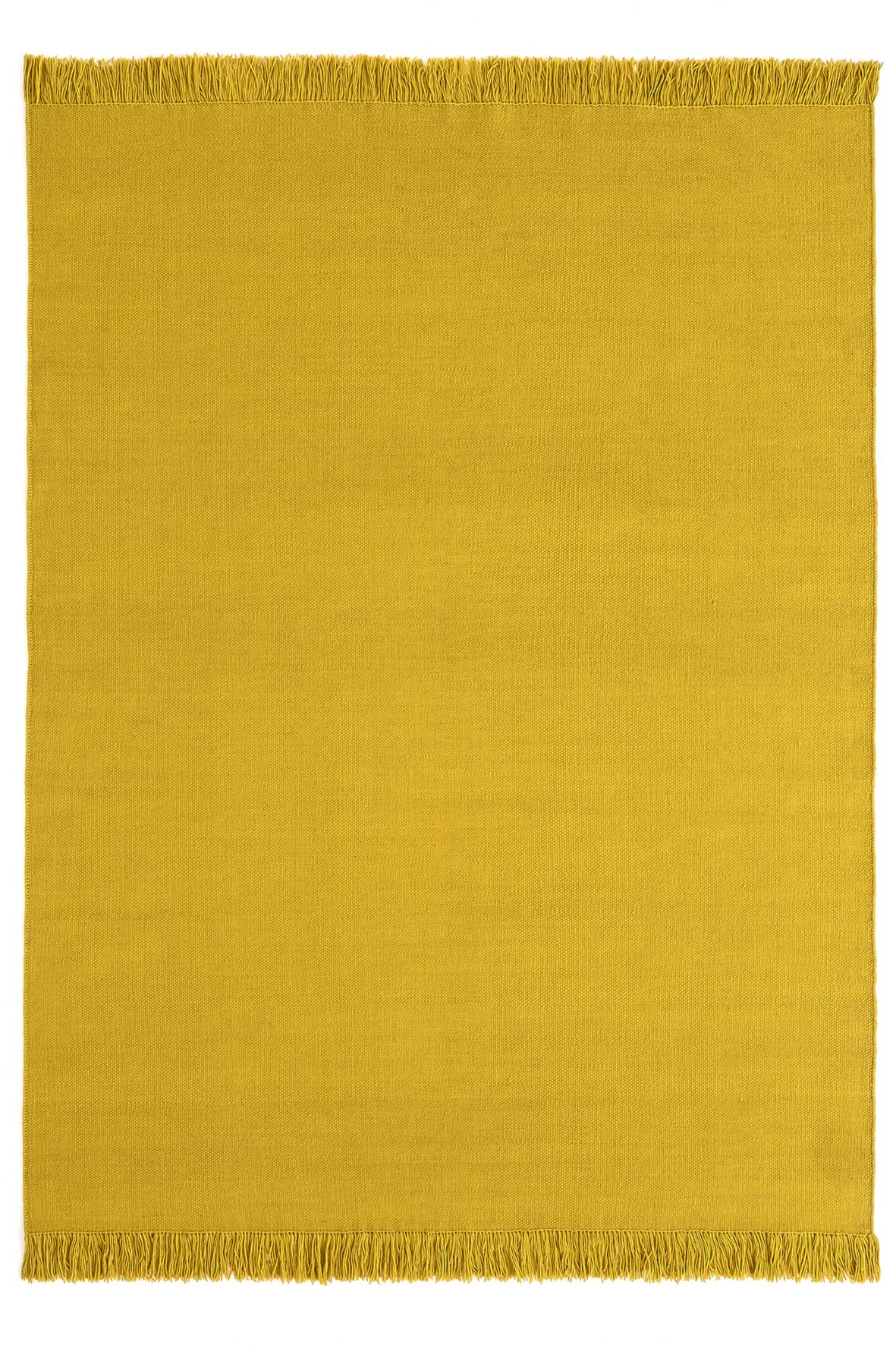 Nanimarquina Colors Teppich Nectar, 200x300 cm, gelber Wollteppich mit Fransen, moderner Teppich für Wohnzimmer.