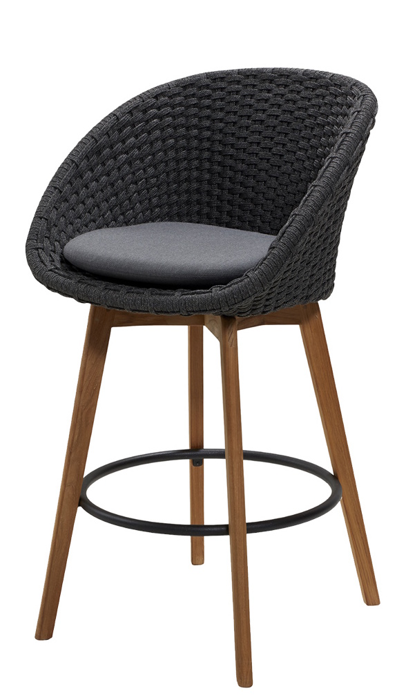 Tabouret de bar Peacock Outdoor avec coussins gris Cane-Line