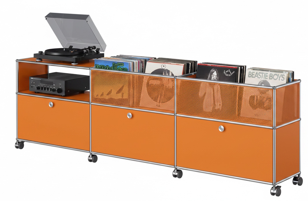 Buffet avec rangement pour vinyles USM Haller Pure Orange