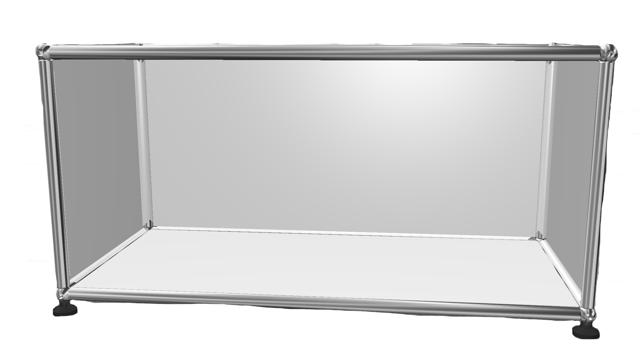 USM Haller Lowboard in Reinweiß, offenes Design, modernes Möbelstück für Wohnzimmer und Büro.