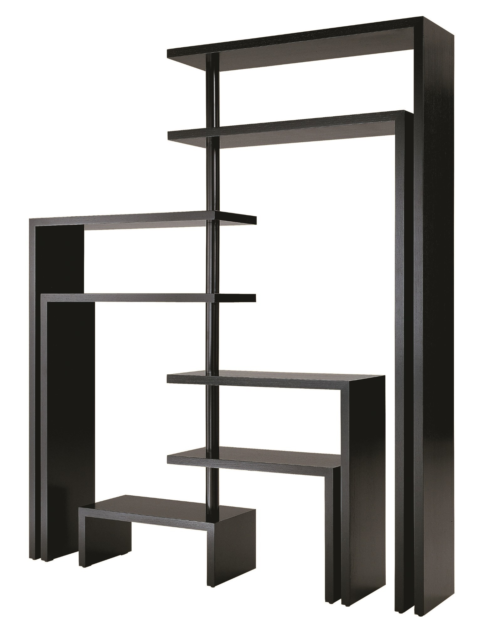 Schwarzes Joy Drehregal von Zanotta: Modernes, asymmetrisches Bücherregal für Wohnzimmer und Büro. Designmöbel zur Aufbewahrung.