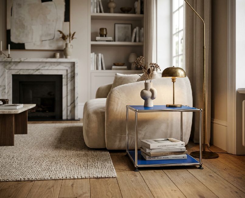 USM Haller Table d'appoint M21 ouverte et étroite, expédition rapide, bleu gentiane