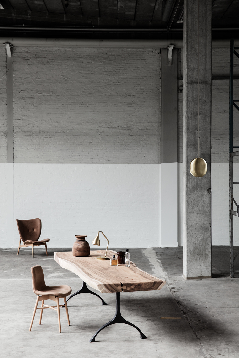 Fauteuil Elephant Lounge chêne naturel / cuir Dunes Camel