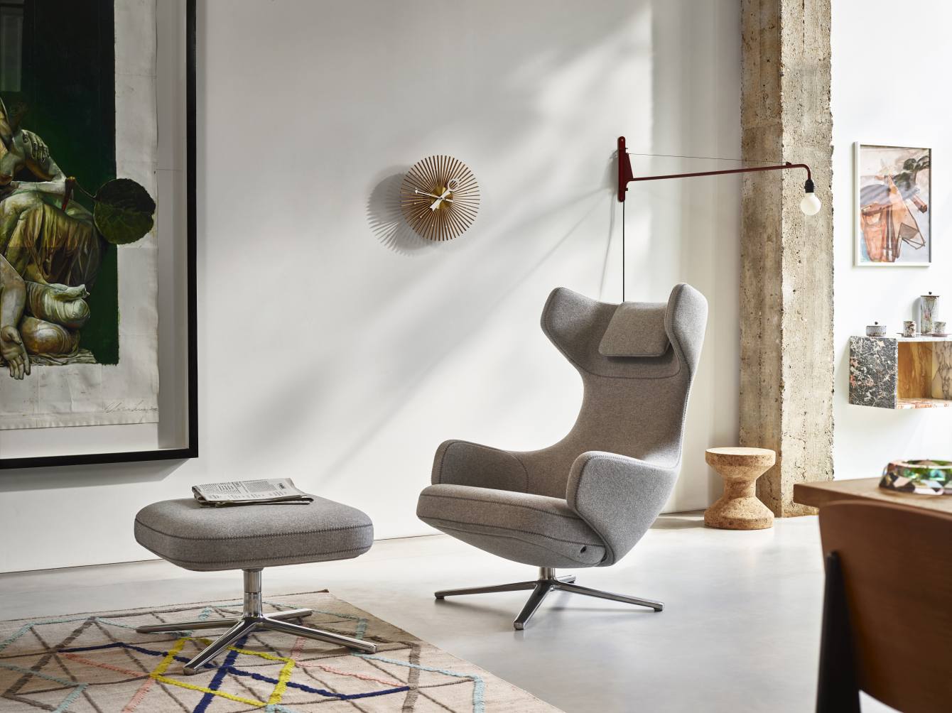 Grand Repos Fauteuil + Ottoman Vitra Poli Nubia Ivoire / Perle