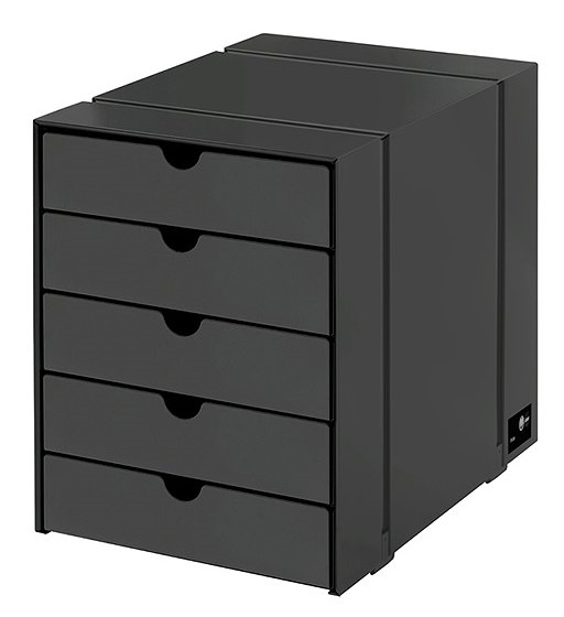 USM Haller Inos Kastenset C4 mit 5 anthrazitgrauen Schubladen, geschlossen, ideal für das Home Office.