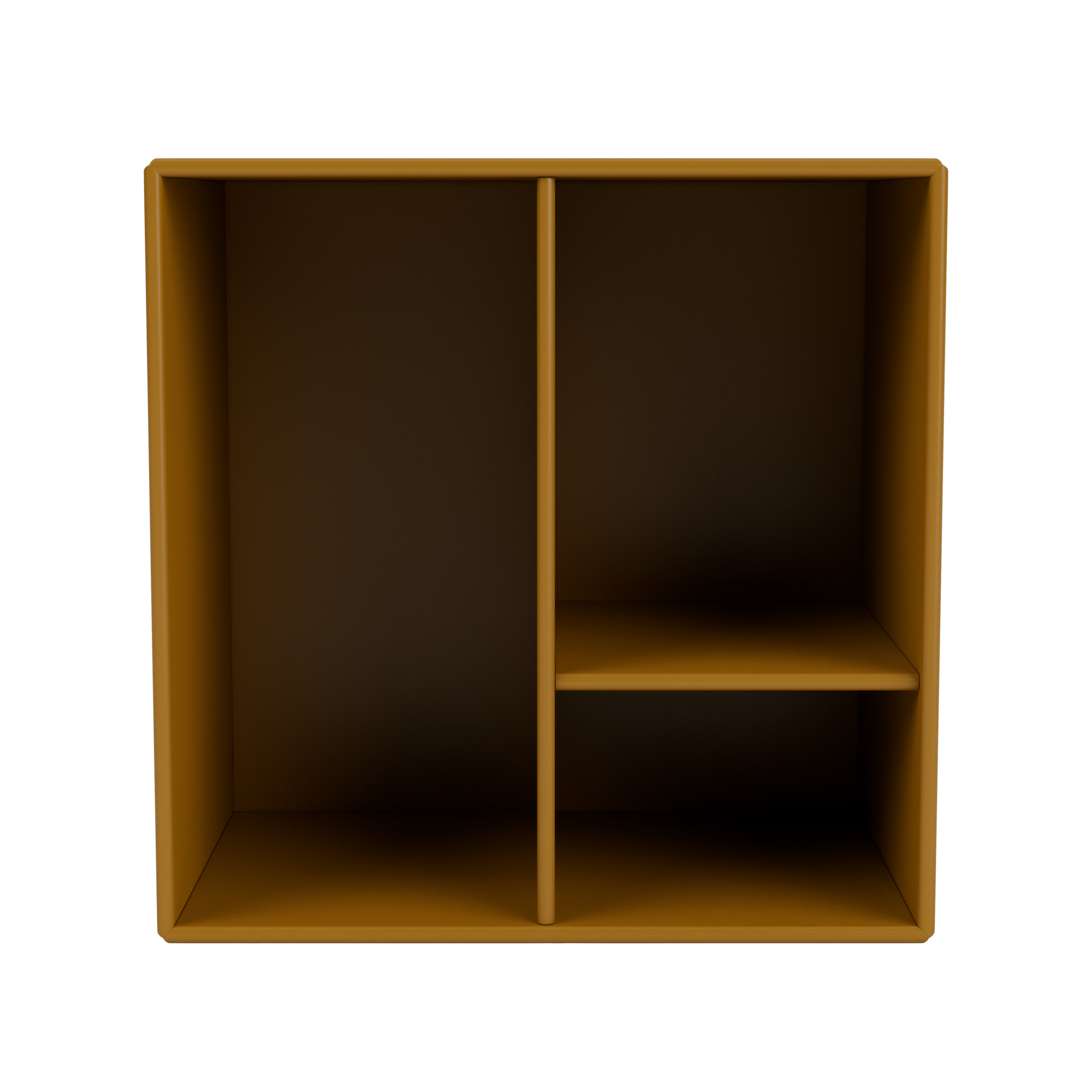 Amberfarbenes Mini Modul mit Regalböden, ideal für kleine Räume und zur Wandmontage.