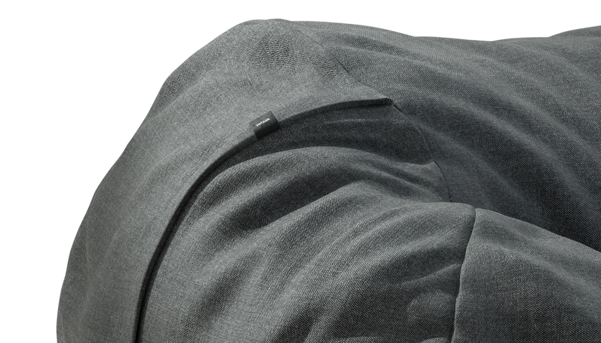 Detailaufnahme eines grauen vetsak Sitzsacks, ideal als Outdoor Sitzgelegenheit und bequemes Lounge Möbel.