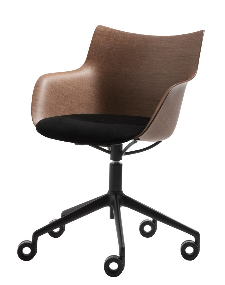Q/Wood Soft Fauteuil pivotant S1 Bois foncé / Cadre noir Kartell