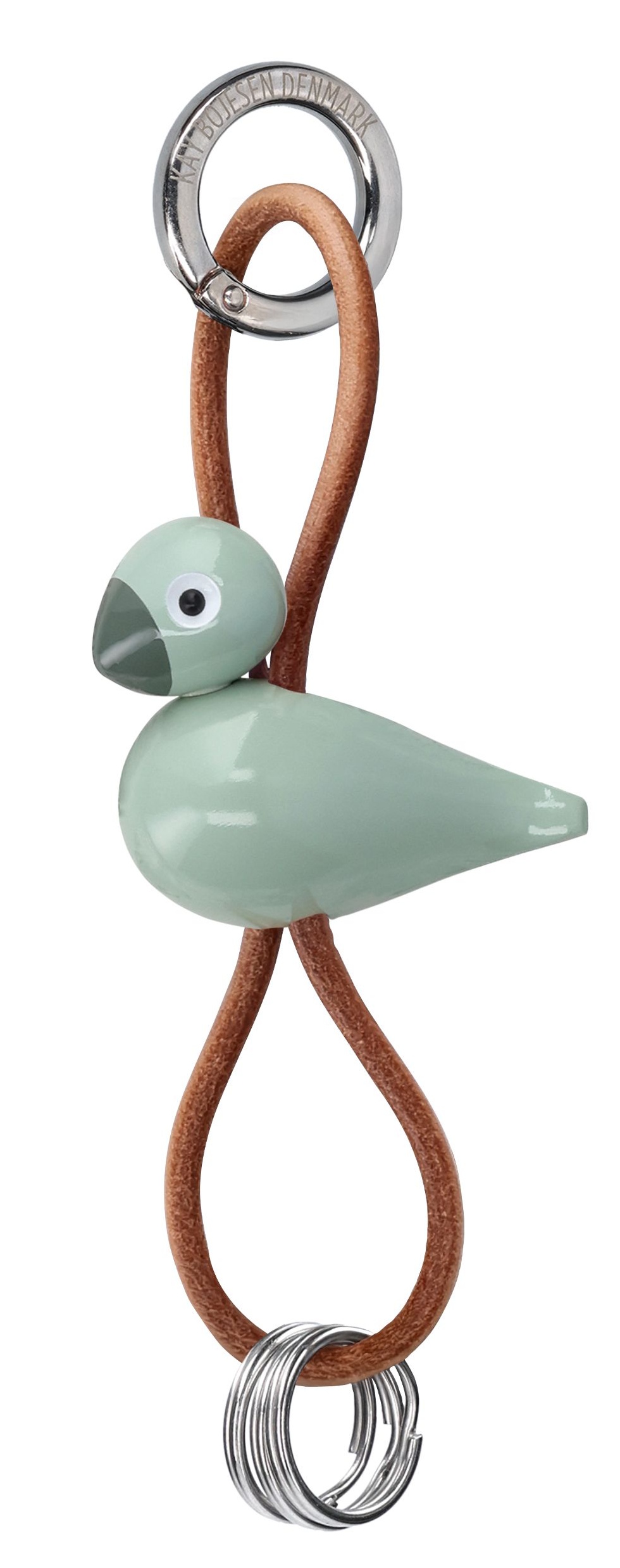 Oiseau vert Porte-clés métal argenté avec cuir naturel Kay Bojesen