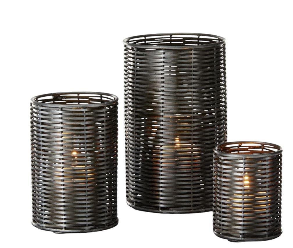 SALA Windlicht 3-teilig von Philippi: Geflochtene Metall Laternen in verschiedenen Größen mit Kerzenlicht.