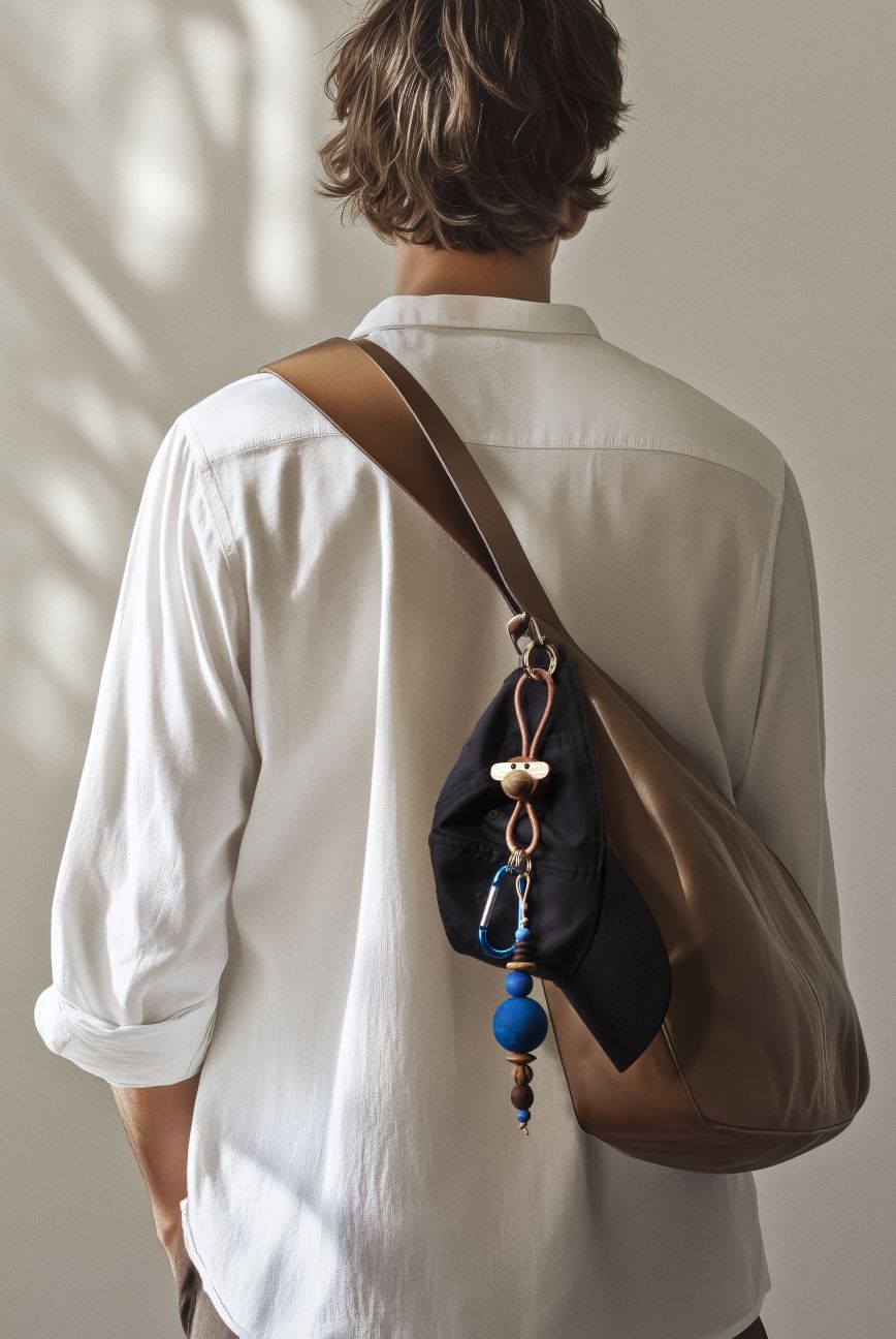 Singe porte-clés métal doré avec cuir naturel Kay Bojesen
