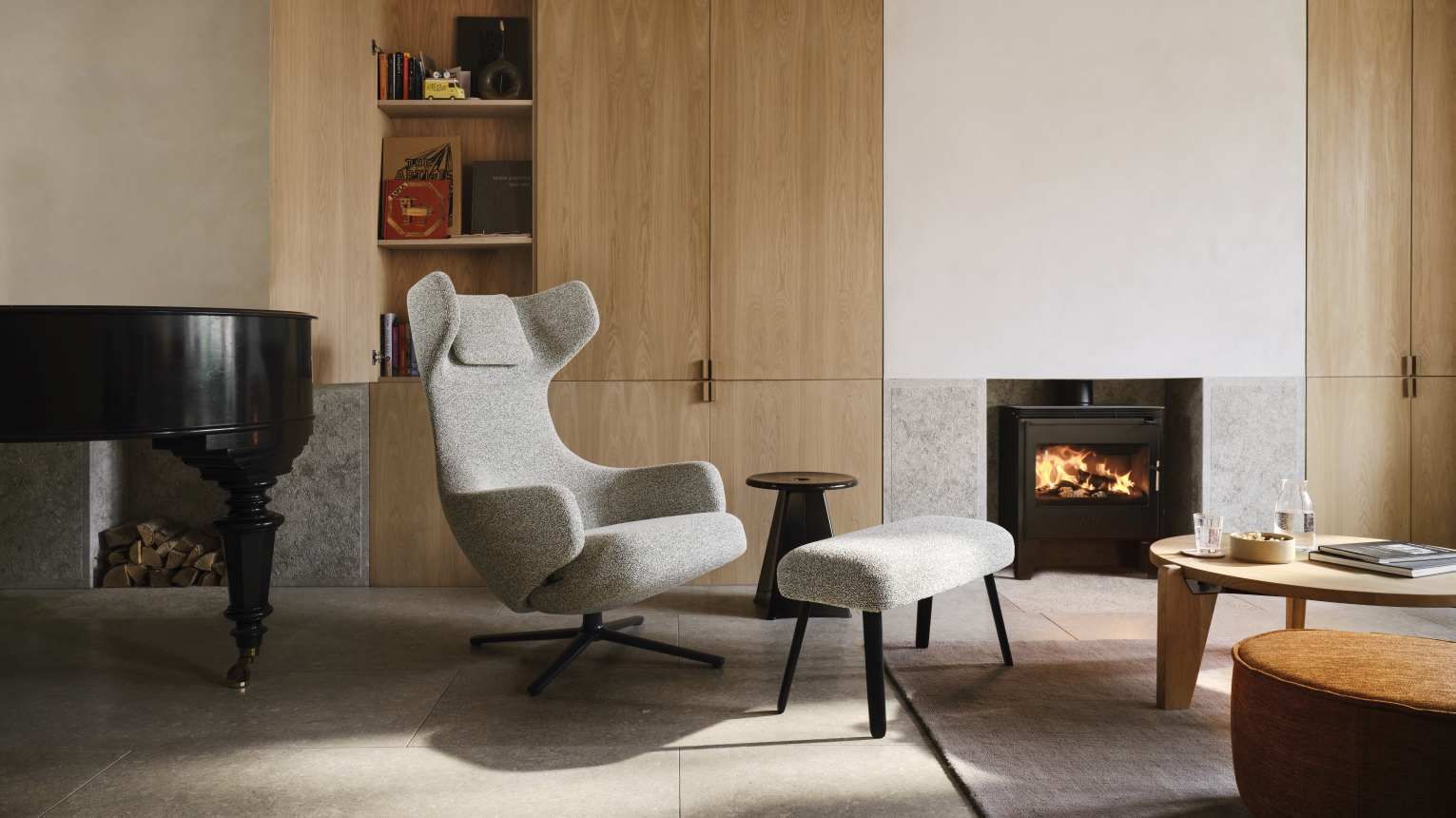 Grand Repos Fauteuil + Ottoman Vitra Poli Dumet Galet Melange