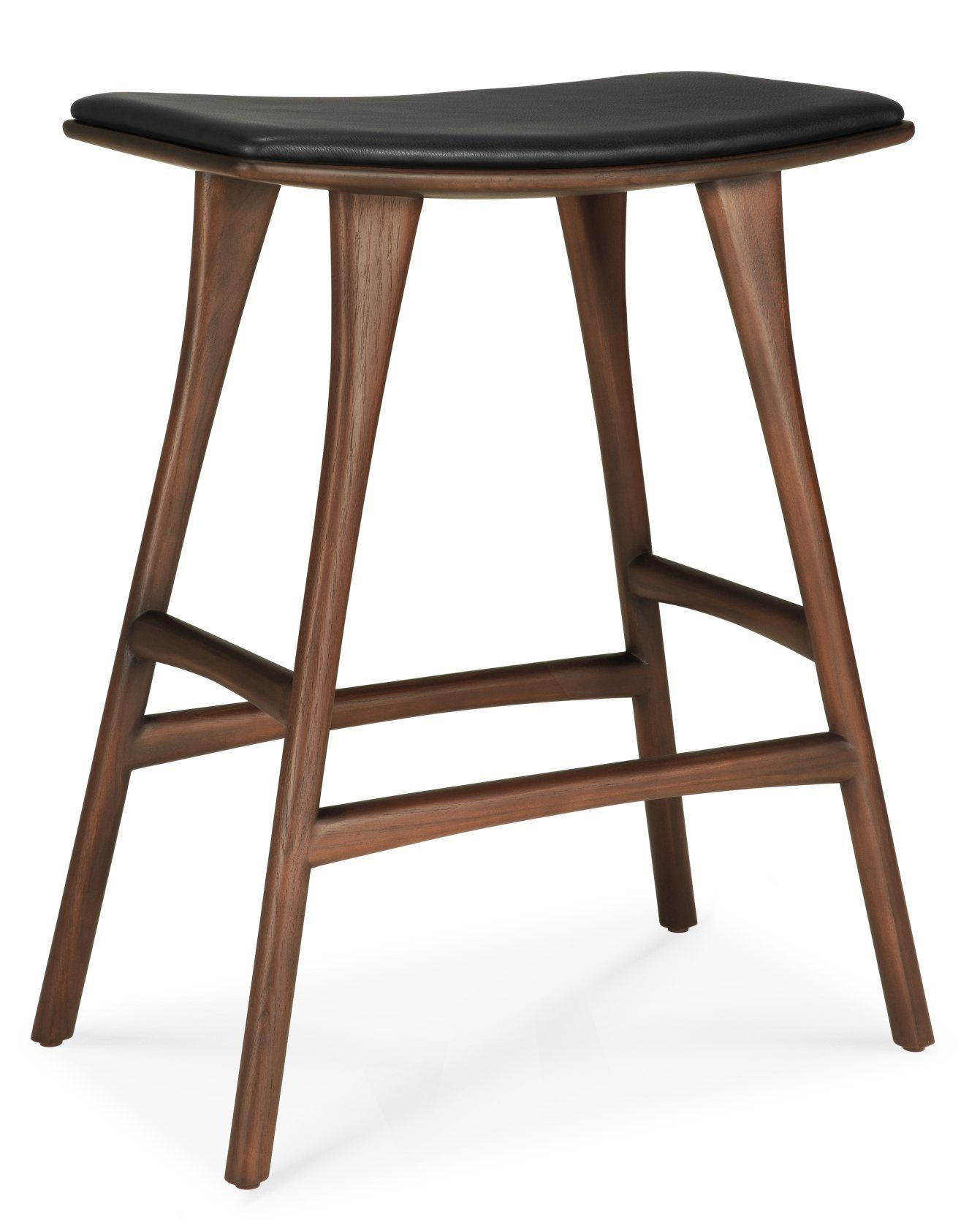 Osso Counter Stool Tabouret de bar avec coussin d'assise en cuir noir Ethnicraft 