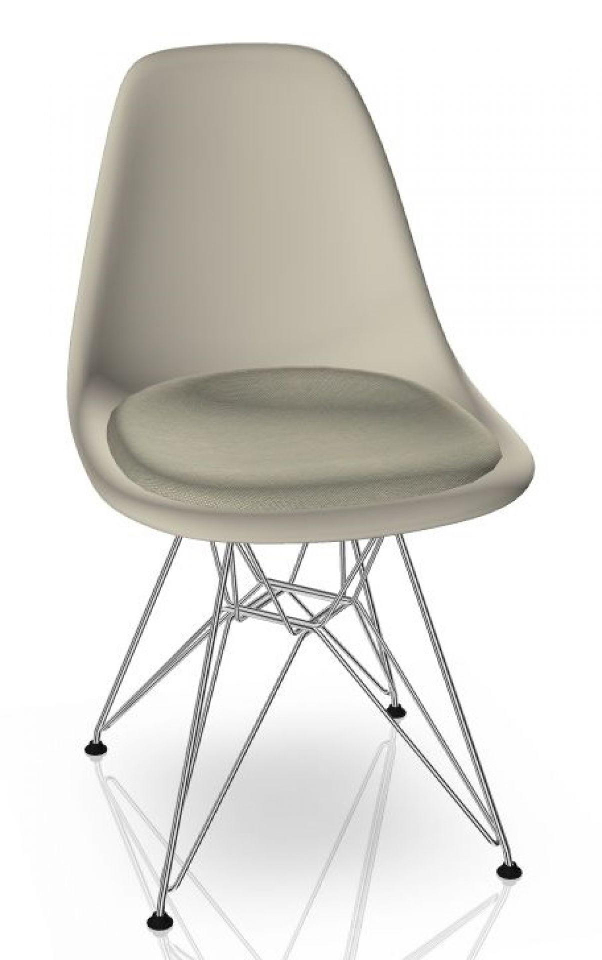 Eames Plastic Side Chair DSR Chaise avec Coussin Vitra Chrome - Hopsack gris chaud/ivoire, galet