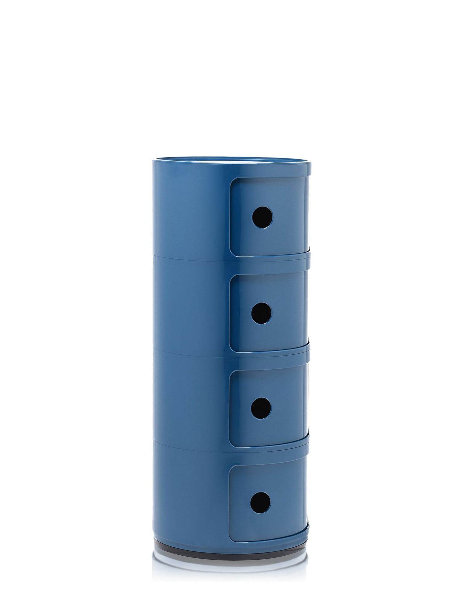 Blauer Componibili Turm mit vier Elementen von Kartell, modulare Aufbewahrung für Wohnzimmer und Büro.