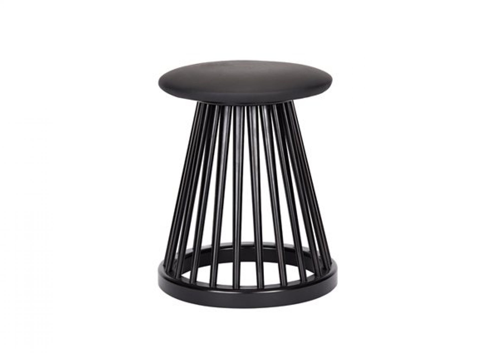 Schwarzer Fan Stool Hocker von Tom Dixon mit runder Sitzfläche und filigranem Gestell.