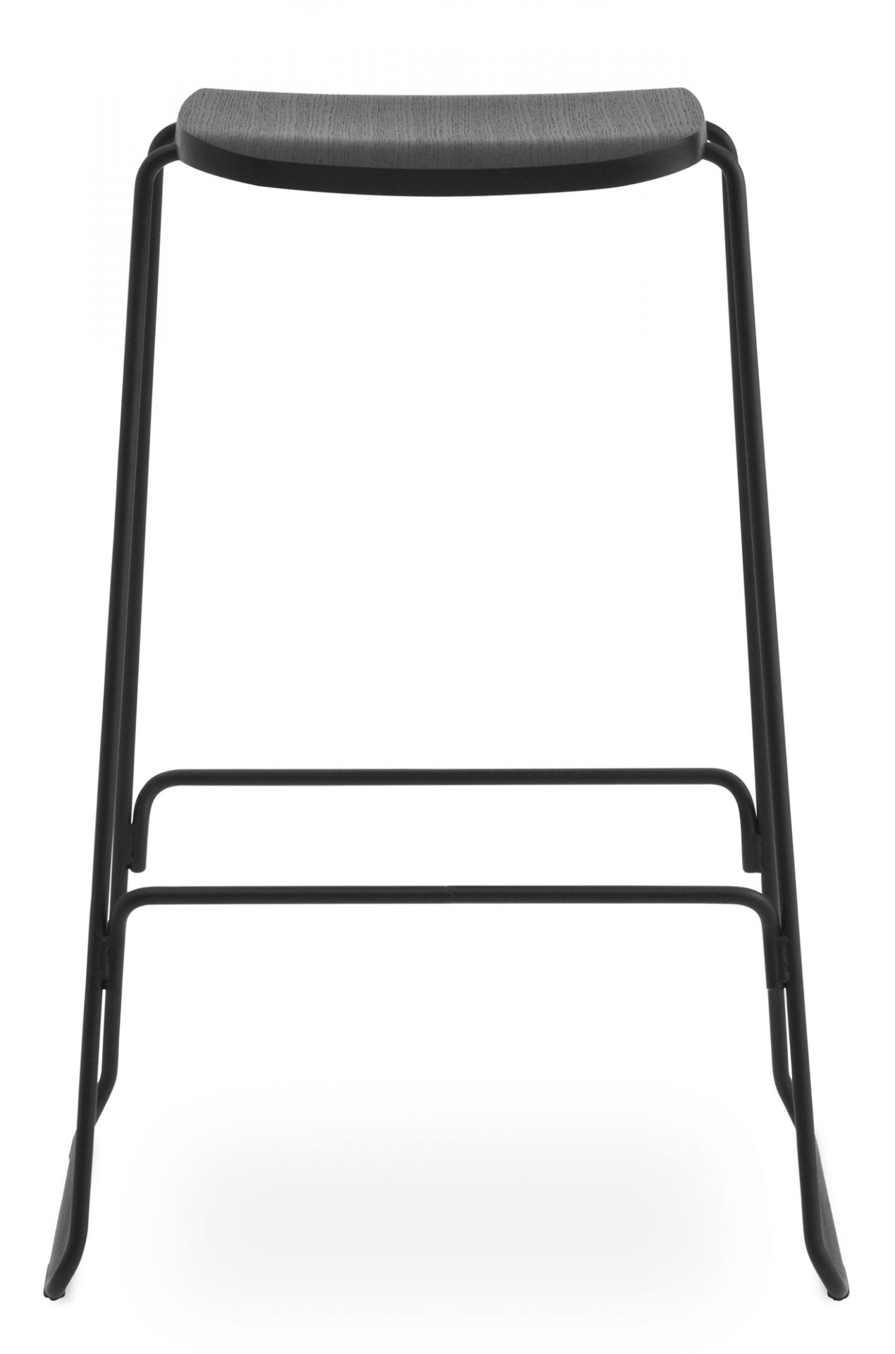 Schwarzer Just Barstool Barhocker von Normann Copenhagen mit Fußstütze und grauem Sitz.