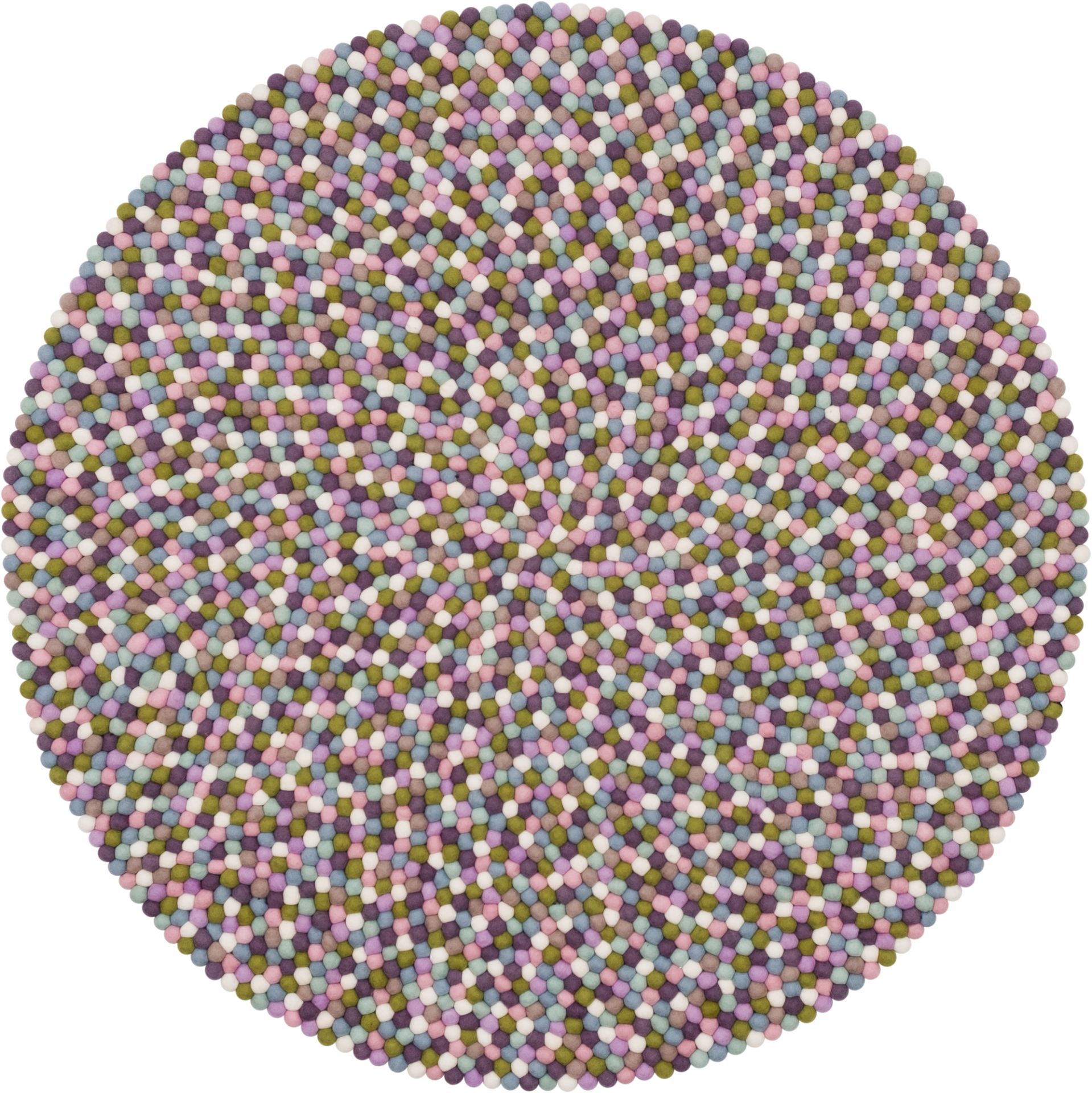 Runder Filzkugel Teppich "Greta" von myfelt, 160 cm Durchmesser, mit bunten Filzkugeln.