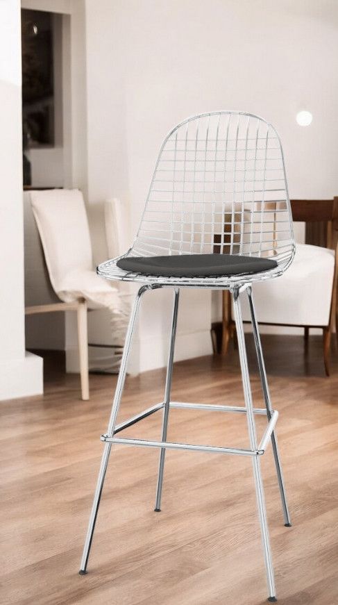 Eames Wire Bar Stool Tabouret de bar moyen avec coussin d'assise Vitra 
