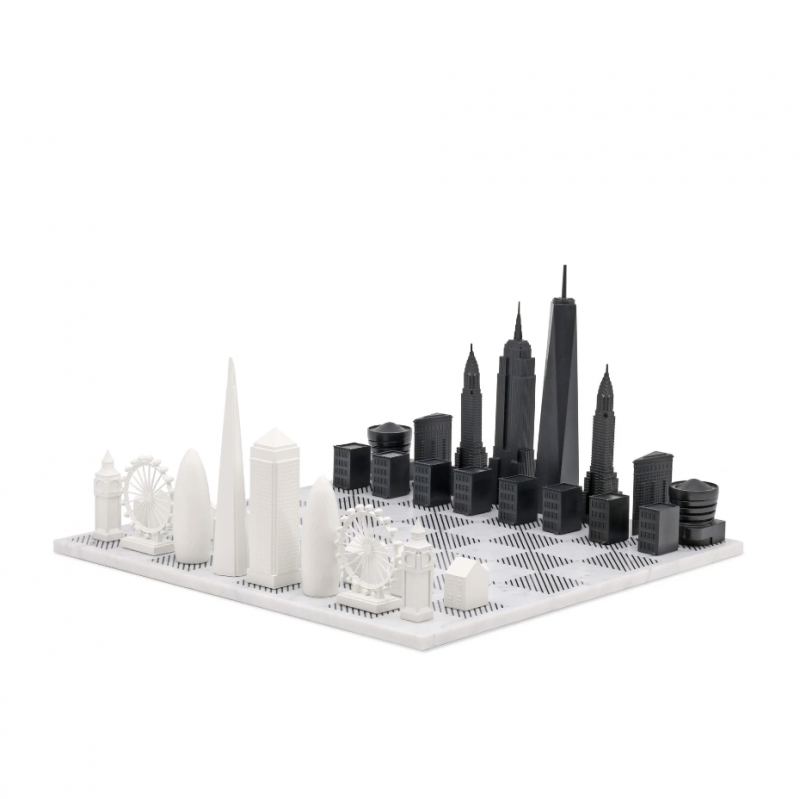 Special Edition Acrylic London vs New York Chess Jeu d'échecs avec plateau en marbre Skyline Chess OFFRE SPECIALE