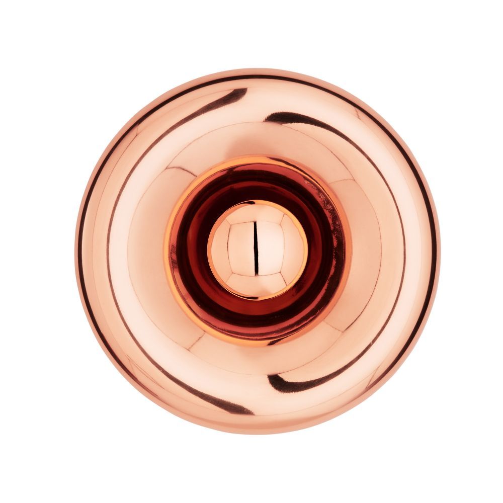 Nahaufnahme der runden Tom Dixon Void Surface LED-Wandleuchte aus glänzendem Kupfer.