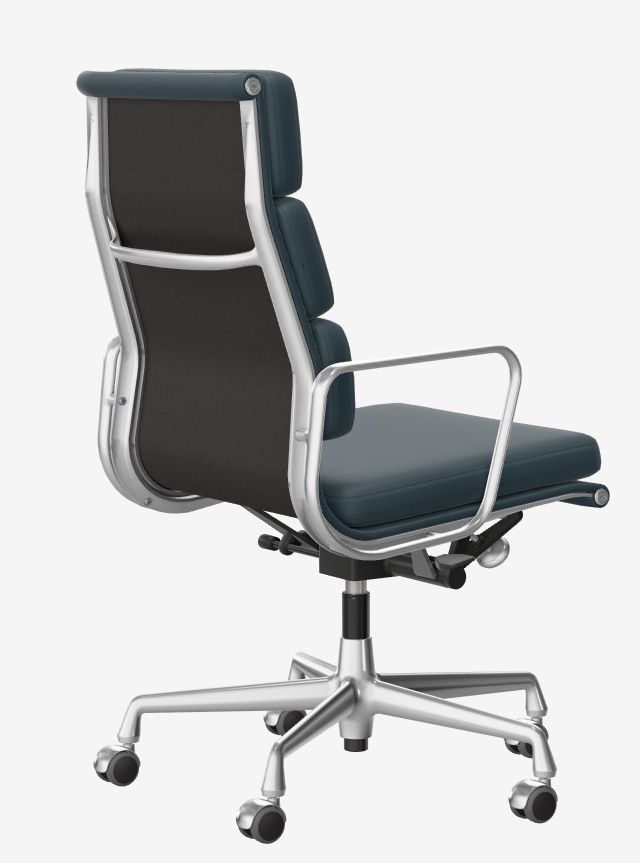 Soft Pad Chair EA219 / EA 219 fauteuil CHROME / CUIR PREMIUM AVEC LIGNE CONTRASTE BLEU FUME Vitra OFFRE SPECIALE