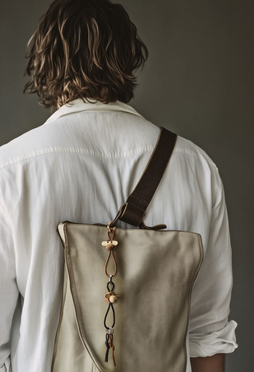Singe porte-clés métal doré avec cuir naturel Kay Bojesen