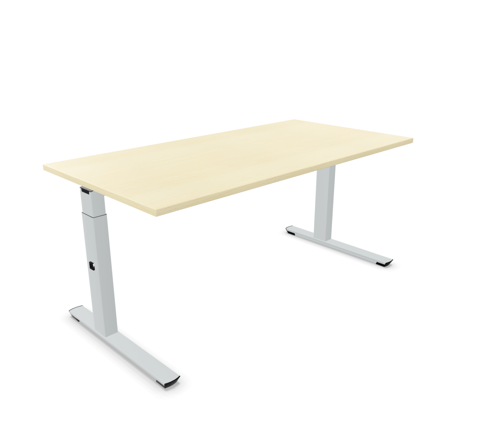 Crew Schreibtisch höhenverstellbar von Palmberg mit heller Tischplatte und silberfarbenem Gestell. Ergonomischer Bürotisch.